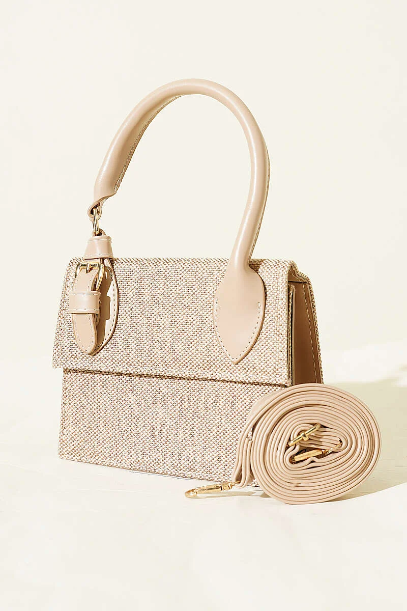 Belt Buckle Woven Bag Beige