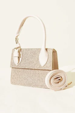 Belt Buckle Woven Bag Cream