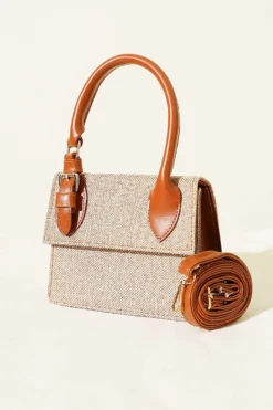 Belt Buckle Woven Bag Tan