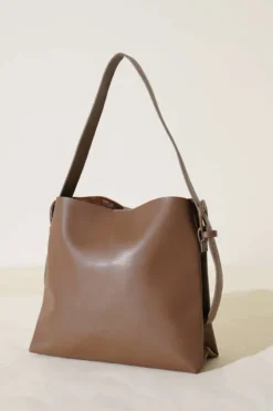 Belt Buckle Handle Bag Brown