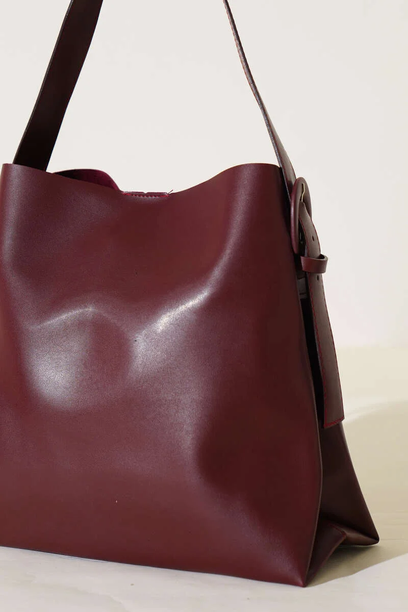Belt Buckle Handle Bag Burgundy - Image 3