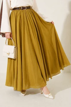 Belted Waist Elastic Voile Skirt