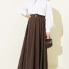 Belted Waist Elastic Voile Skirt Dark Brown – Bild 2