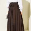 Belted Waist Elastic Voile Skirt Dark Brown – Bild 4