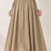 Belted Waist Elastic Voile Skirt Khaki – Image 4