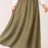Belted Waist Elastic Voile Skirt Khaki – Image 5