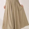 Belted Waist Elastic Voile Skirt Oil Green