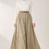 ⁦Belted Waist Elastic Voile Skirt Oil Green⁩ - الصورة ⁦3⁩