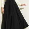 Belted Waist Elastic Voile Skirt Black