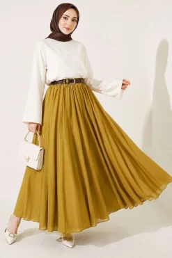 Vue alternative de Belted Waist Elastic Voile Skirt
