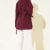Belted Mandarin Collar Modal Shirt Burgundy - Image 3