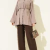 Belted Mandarin Collar Modal Shirt Mink - Imagen 2