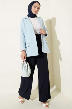 Alternative view of Belted Palazzo Fabric Pants Navy Blue