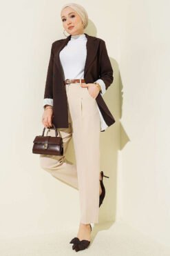 Alternative view of Belted Pleated Detail Carrot Pants Stone