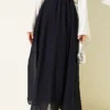 Belted Voile Skirt Navy Blue