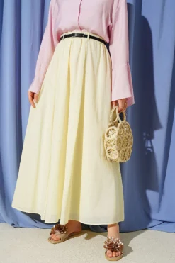 Belted Voile Skirt Yellow