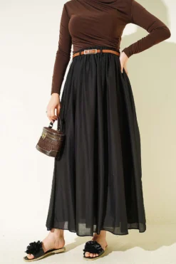 Belted Voile Skirt Black