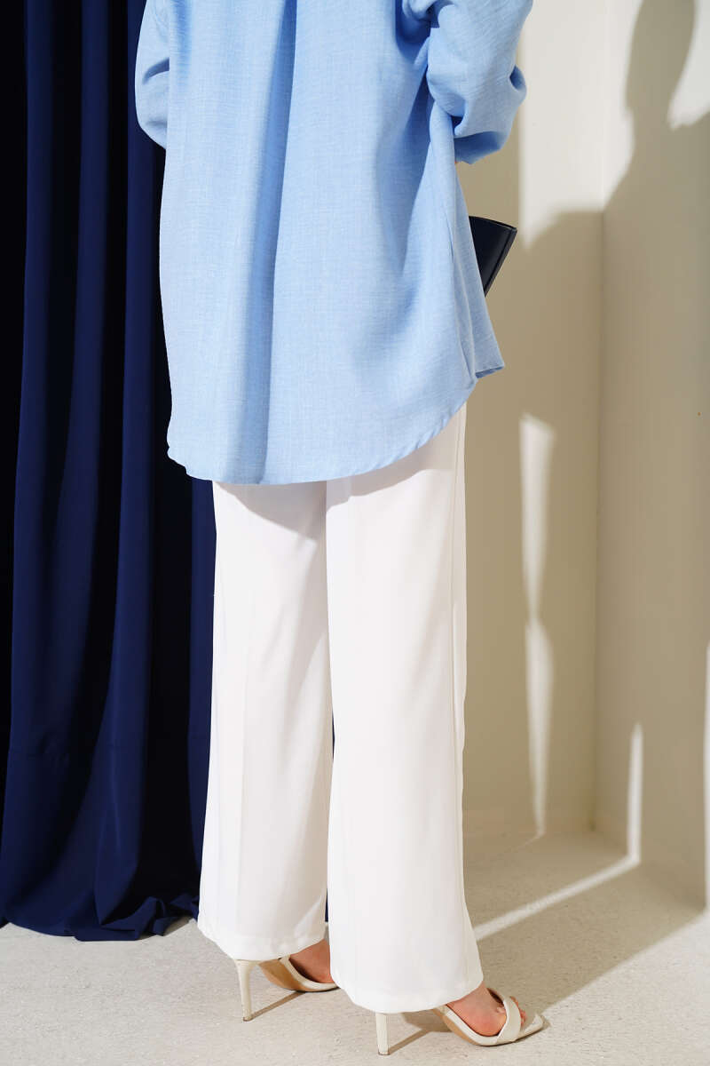 High Waist Wide Leg Trousers with Belt White - Image 3