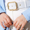 High Waist Wide Leg Trousers with Belt White - Image 4