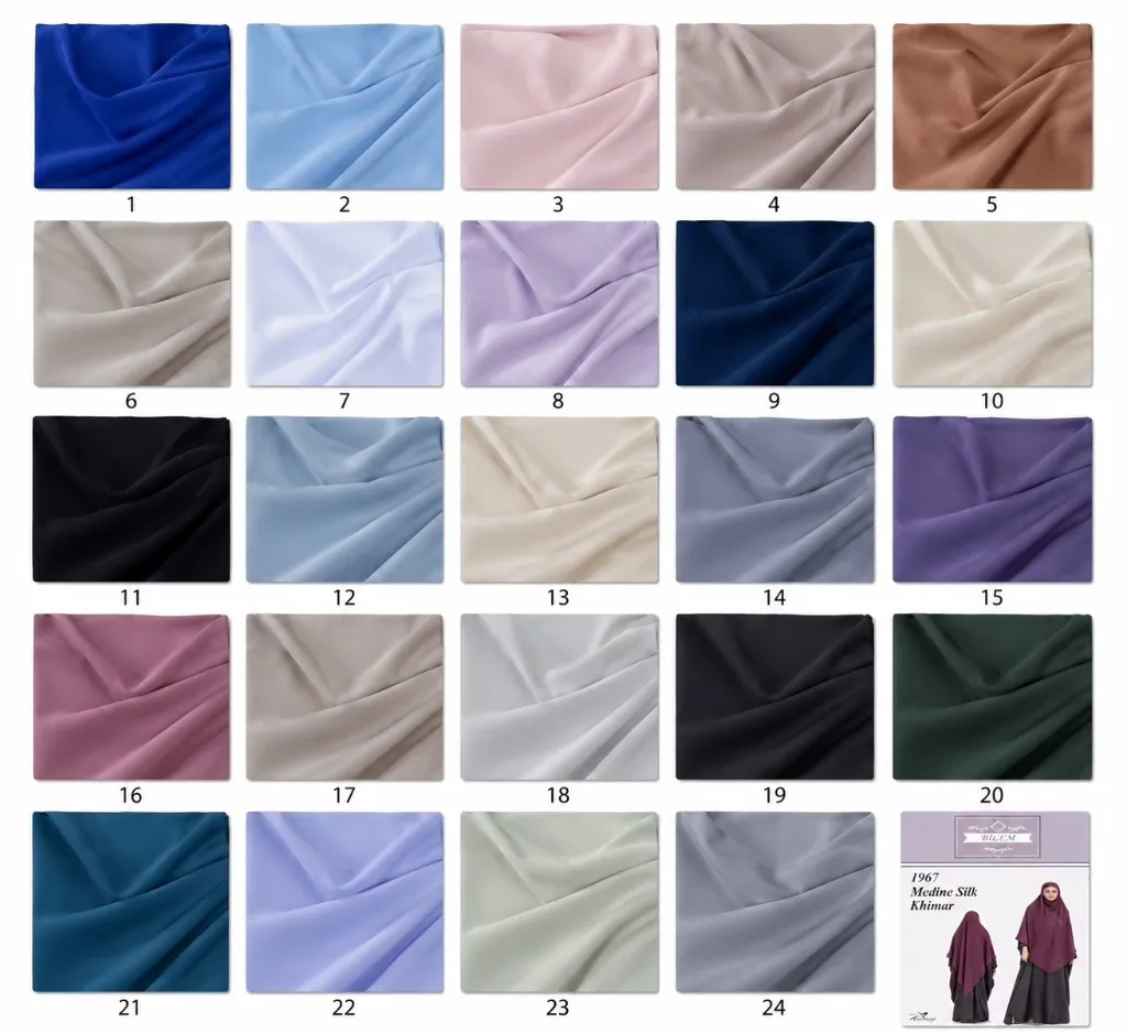 Khimar Medina Silk al por mayor colour chart — 24 numbered colours (1–24)