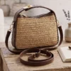 Woven Bag with Zipper and Key Lock Handle Latte