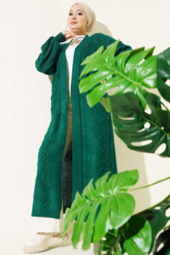 Alternative view of Cherry Embossed Long Knit Cardigan Emerald