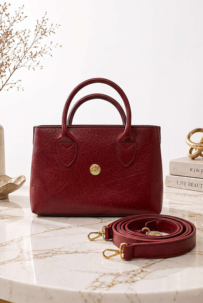 Short Handle Zippered Women's Handbag Burgundy