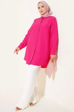 Alternatieve weergave van Classic Collar Oval Cut Shirt Fuchsia