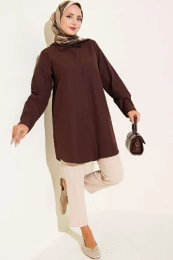 Alternatieve weergave van Classic Collar Oval Cut Shirt Brown