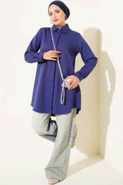 Alternatieve weergave van Classic Collar Oval Cut Shirt Navy Blue