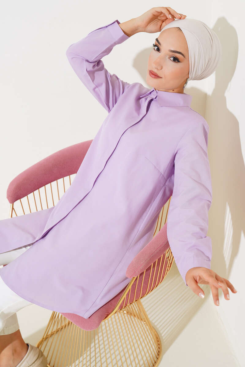 Classic Collar Oval Cut Shirt Lilac