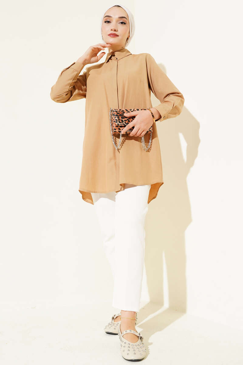Classic Collar Oval Cut Shirt Brown - immagine 2