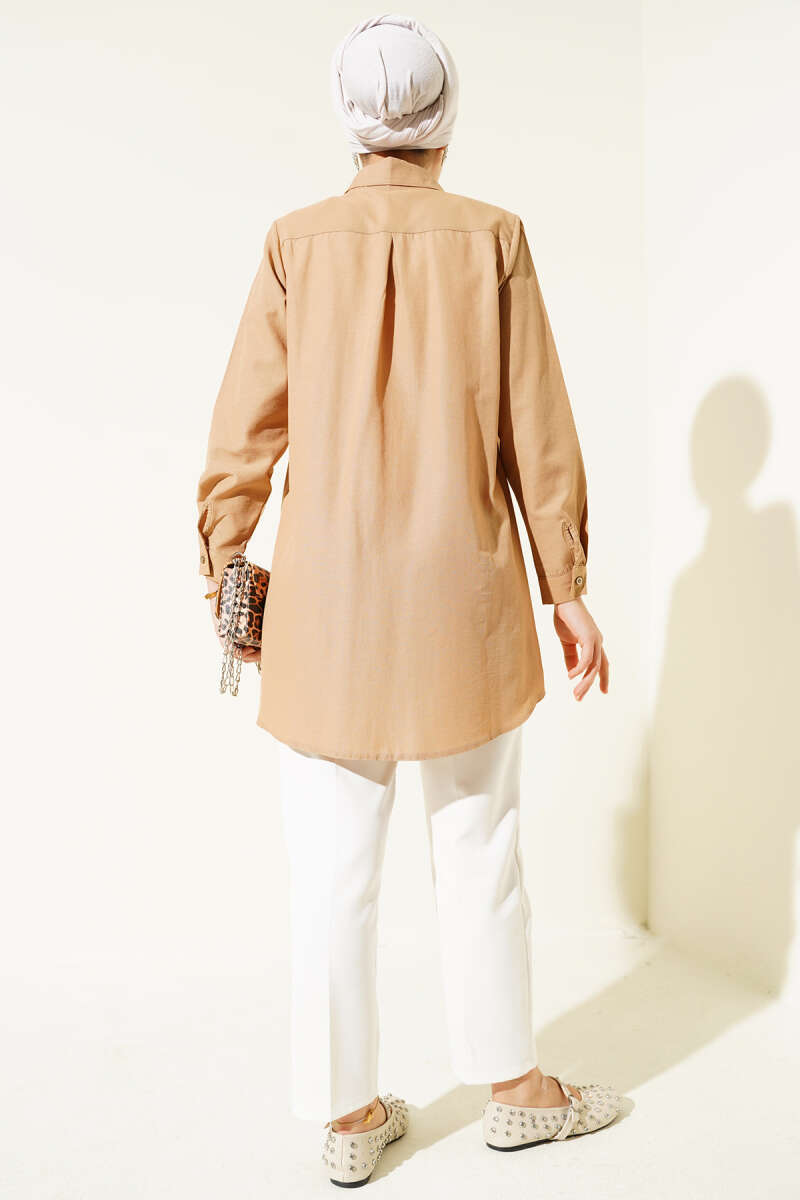 Classic Collar Oval Cut Shirt Brown - immagine 3