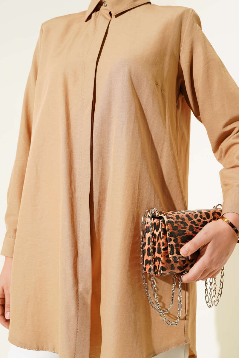 Classic Collar Oval Cut Shirt Brown - immagine 4