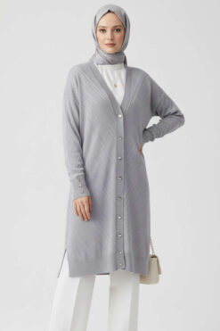 Button Detail Knit Cardigan Grey