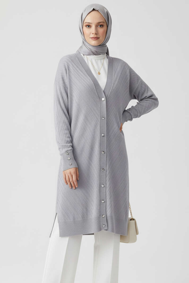 Button Detail Knit Cardigan Grey