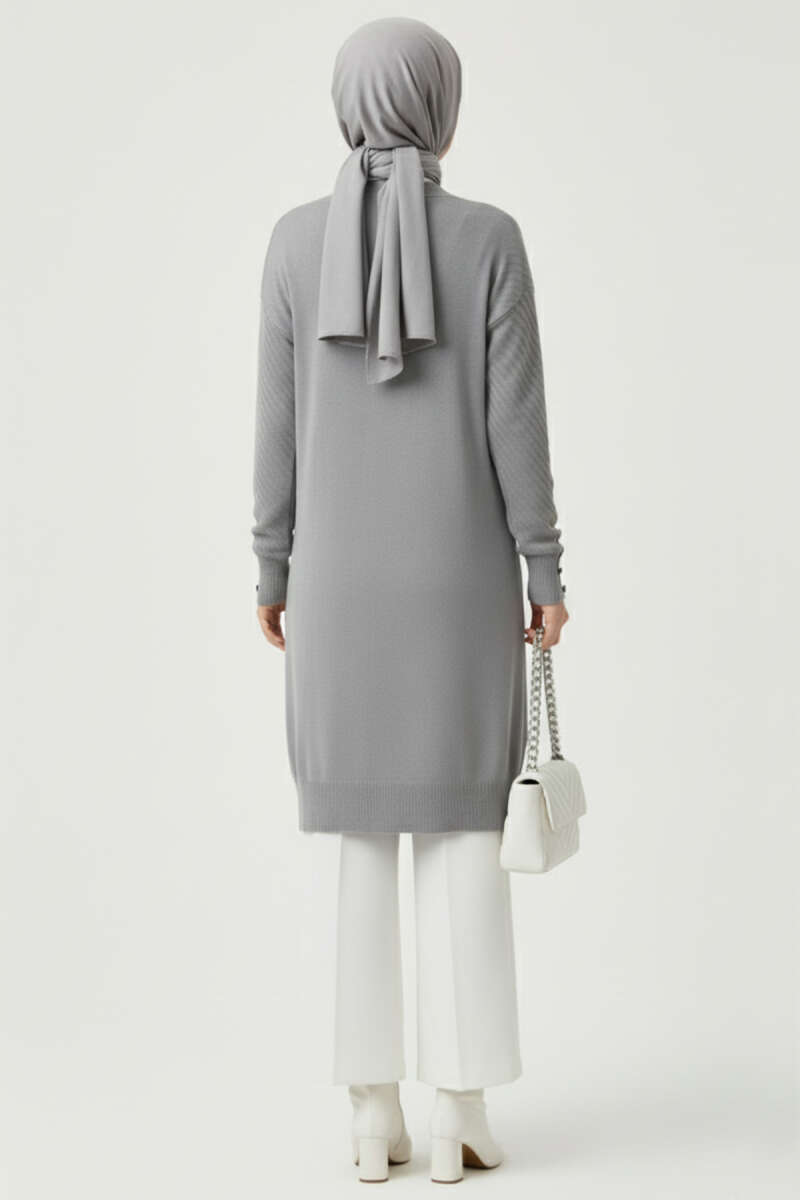 Button Detail Knit Cardigan Grey – Image 3