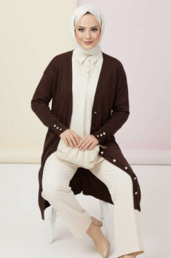 Button Detail Knit Cardigan Brown