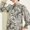 Gathered Sleeve Printed Chiffon Dress Black - Imagen 2