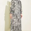 Gathered Sleeve Printed Chiffon Dress Black - Imagen 3