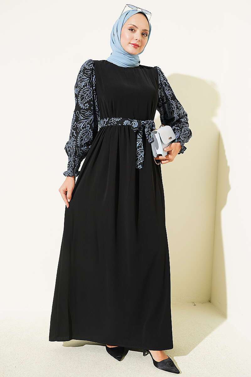 Ankle-Gathered Embroidered Dress Indigo