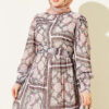 Printed Chiffon Dress with Cuff Sleeves Rose Dust - immagine 2