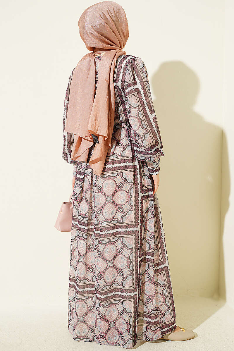 Printed Chiffon Dress with Cuff Sleeves Rose Dust - immagine 3