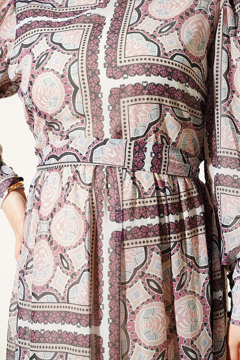 Printed Chiffon Dress with Cuff Sleeves Rose Dust - immagine 4