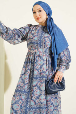 Alternative view of Printed Chiffon Dress with Cuff Sleeves Blue