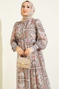 Alternative view of Printed Chiffon Dress with Cuff Sleeves Powder Pink