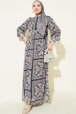 Alternative view of Printed Chiffon Dress with Cuff Sleeves Black