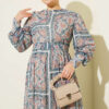 Printed Chiffon Dress with Cuff Sleeves Green - Image 2