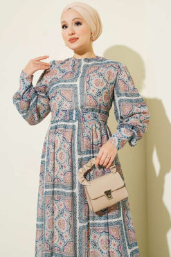 Alternative view of Printed Chiffon Dress with Cuff Sleeves Green
