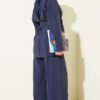Sleeve Pleated Gold Button Two-Piece Set Navy Blue - immagine 3